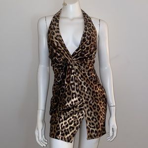 Leopard low cut halter dress size small